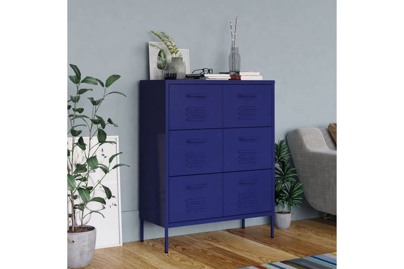 Byrå marinblå 80x35x101,5 cm stål - Blå - Förvaring - Förvaringsmöbler - Byrå