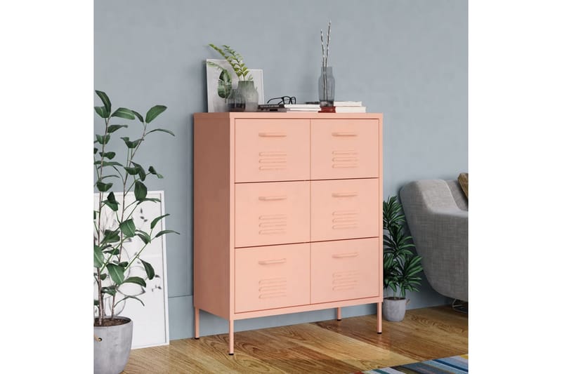 Byrå rosa 80x35x101,5 cm stål - Rosa - Förvaring - Förvaringsmöbler - Byrå