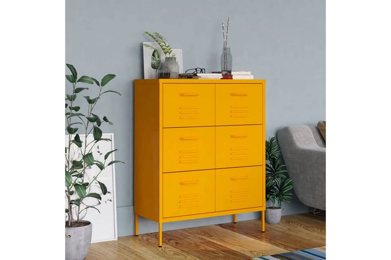 Byrå senapsgul 80x35x101,5 cm stål - Gul - Förvaring - Förvaringsmöbler - Byrå