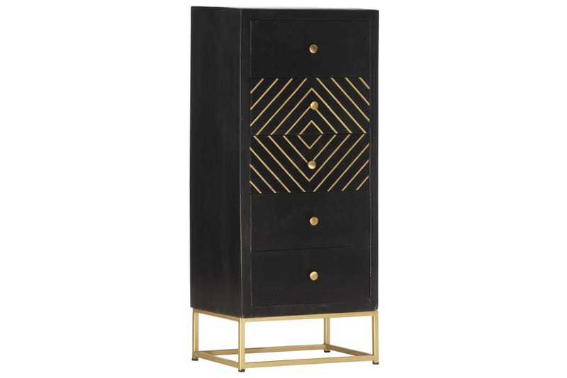 Byrå svart och guld 45x30x105 cm massivt mangoträ - Svart - Förvaring - Förvaringsmöbler - Byrå