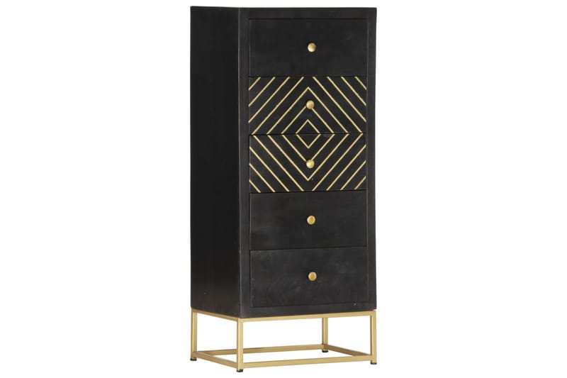 Byrå svart och guld 45x30x105 cm massivt mangoträ - Svart - Förvaring - Förvaringsmöbler - Byrå