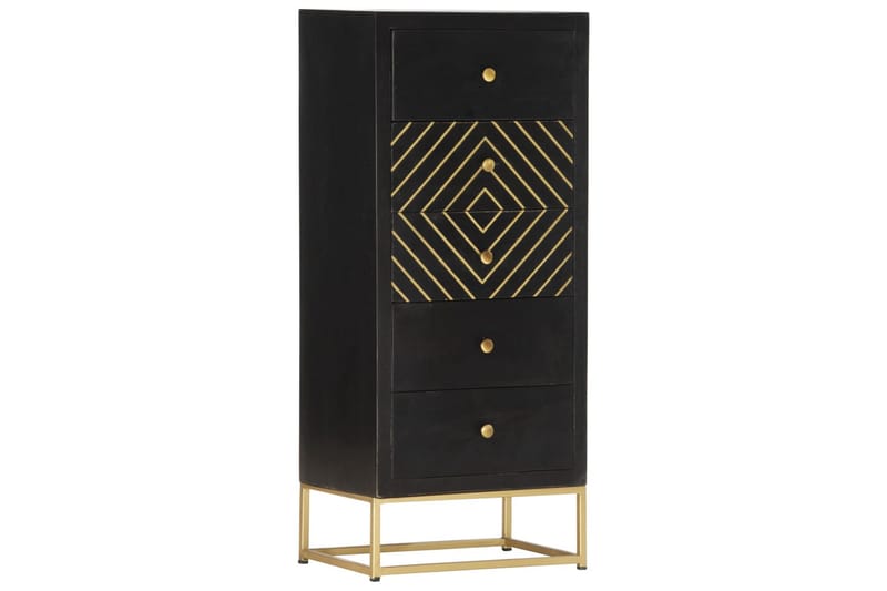 Byrå svart och guld 45x30x105 cm massivt mangoträ - Svart - Förvaring - Förvaringsmöbler - Byrå