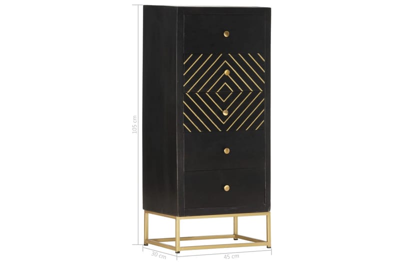 Byrå svart och guld 45x30x105 cm massivt mangoträ - Svart - Förvaring - Förvaringsmöbler - Byrå
