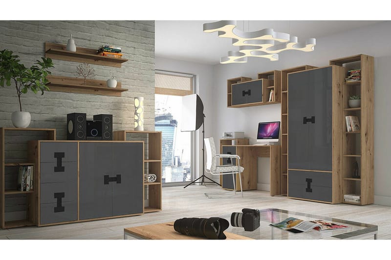 Castlebay Highboard Grey High Gloss - Förvaring - Förvaringsmöbler - Byrå