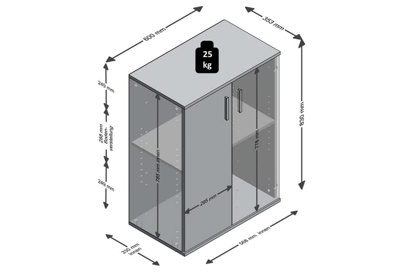 FMD Förvaringsskåp med 2 dörrar vit och grå - Vit - Byrå