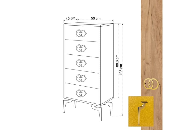 Highboard 40x50 cm - Guld/Natur/Gul - Förvaring - Förvaringsmöbler - Byrå