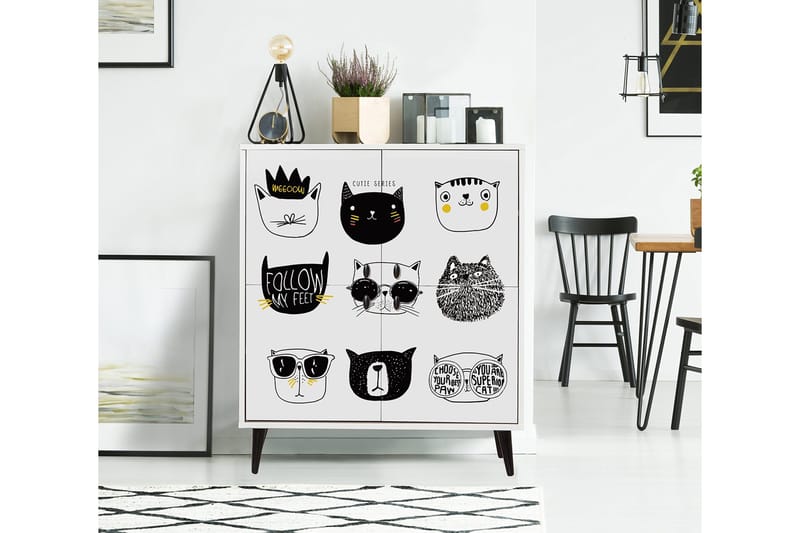 Highboard 95x111 cm - Vit/Svart/Gul - Förvaring - Förvaringsmöbler - Byrå