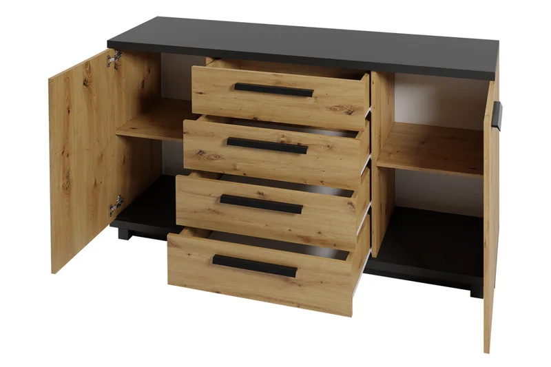 Ines Byrå 40x135 cm - Ek/Svart - Förvaring - Förvaringsmöbler - Byrå