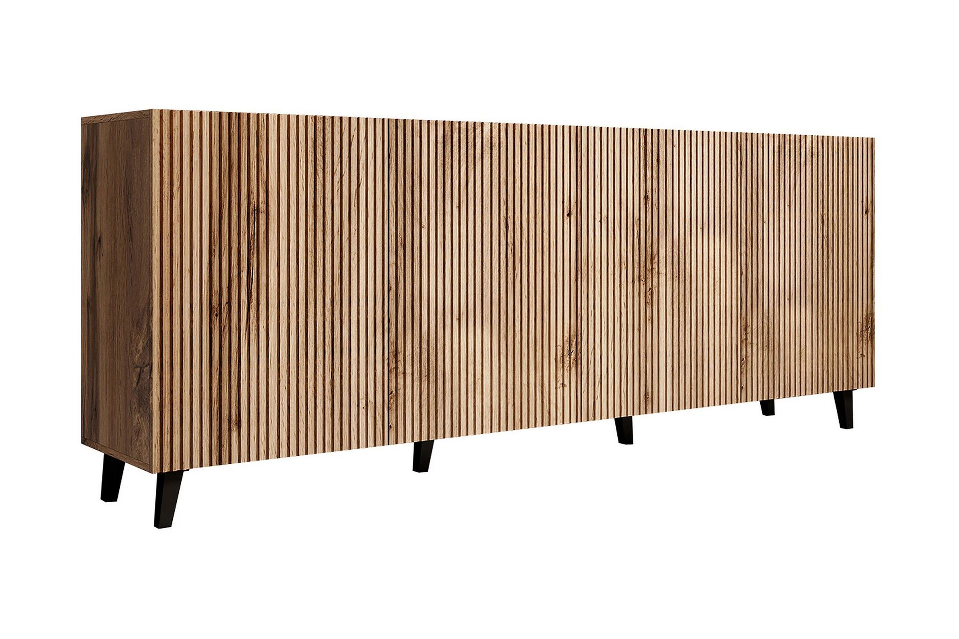 Junisk&auml;r Sk&auml;nk med F&ouml;rvaring tr&auml; 40x82x200 cm - Svart / Ek / Ribbad