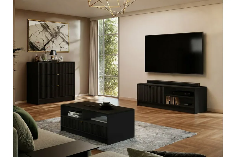 Novaj Hög byrå 80x40x75 cm i Trä med Förvaringslådor - Svart - Förvaring - Förvaringsmöbler - Byrå