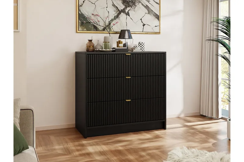 Novaj Hög byrå 80x40x75 cm i Trä med Förvaringslådor - Svart - Förvaring - Förvaringsmöbler - Byrå