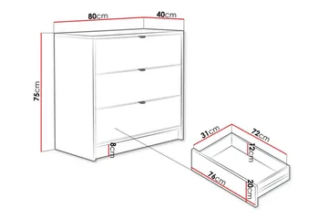 Novaj Hög byrå 80x40x75 cm i Trä med Förvaringslådor - Svart - Förvaring - Förvaringsmöbler - Byrå