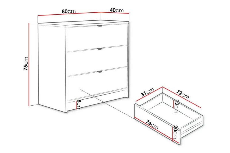 Novaj Hög byrå 80x40x75 cm i Trä med Förvaringslådor - Svart - Förvaring - Förvaringsmöbler - Byrå