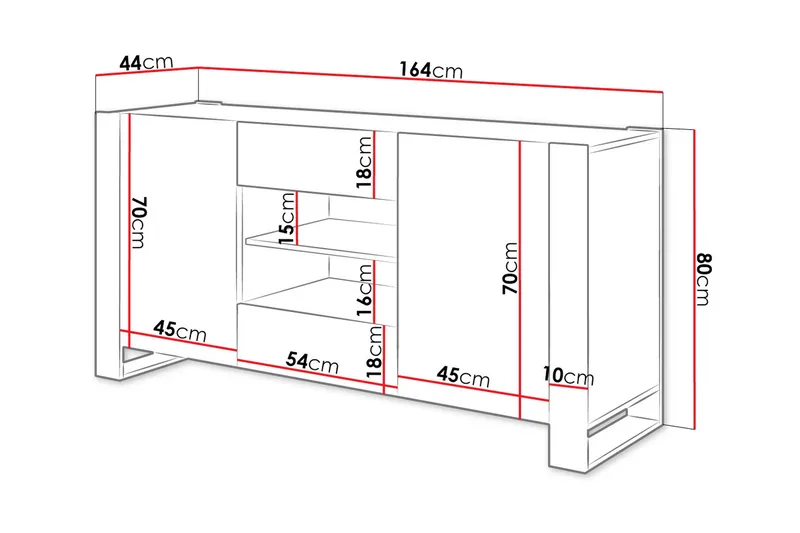 Oberting Byrå 164x44 cm - Trä/natur/Grå - Förvaring - Förvaringsmöbler - Byrå
