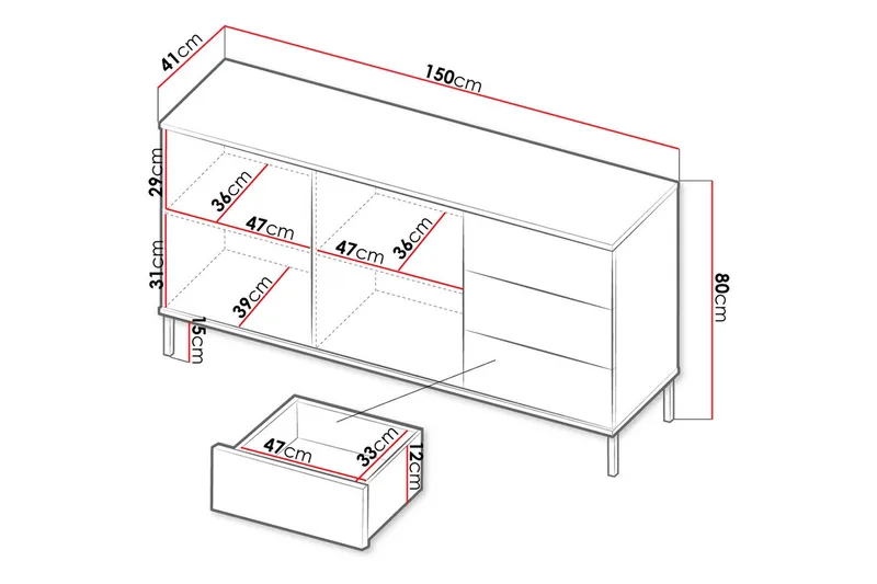 Querty Skåpsbyrå 150x80x41 cm - Svart - Förvaring - Förvaringsmöbler - Byrå