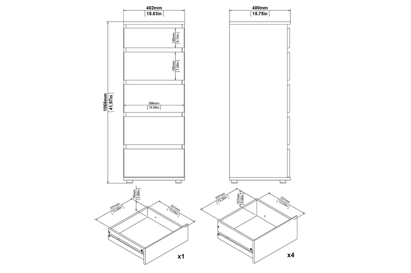 Rengo Byrå Smal 5 Lådor - Vit - Förvaring - Förvaringsmöbler - Byrå