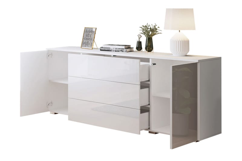 Sagira Byrå 111x68 cm Trä/Vit högglans - Natur/Vit - Förvaring - Förvaringsmöbler - Byrå
