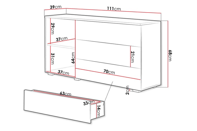 Sagira Byrå 111x68 cm Vit högglans - Vit - Förvaring - Förvaringsmöbler - Byrå