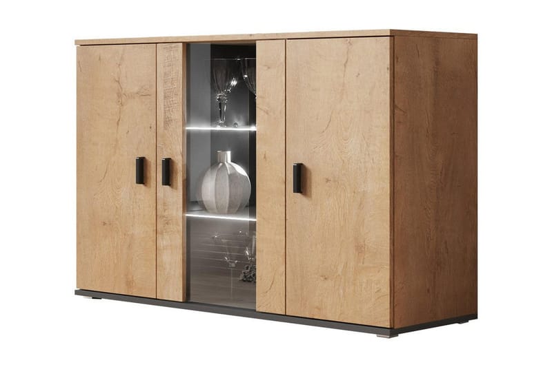 Soho Byrå 41x120 cm LED-belysning, Ek/Svart/Vit/Vit LED