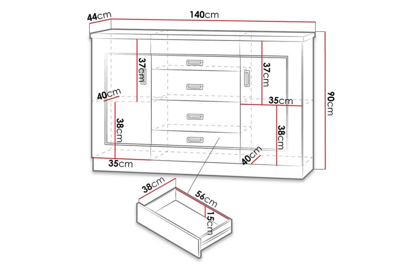 Tadeusz Byrå 140x44x90 cm - Brun - Förvaring - Förvaringsmöbler - Byrå
