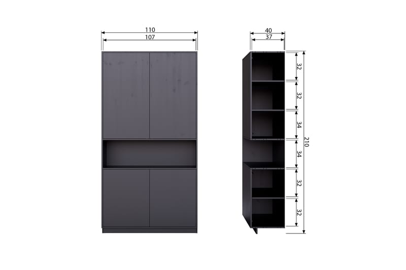 TATUL Highboard 110 cm Svart - Förvaring - Förvaringsmöbler - Byrå