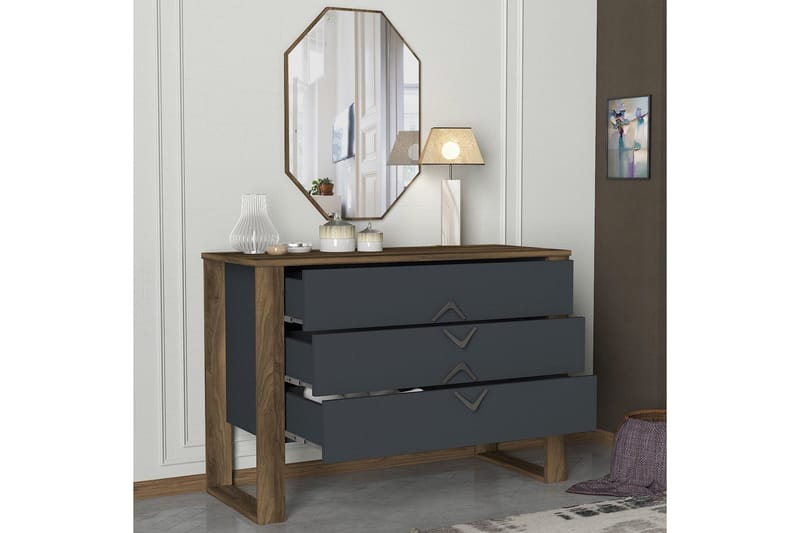 Tera Home Byrå + Spegel - Valnöt/Mörkgrå - Förvaring - Förvaringsmöbler - Byrå