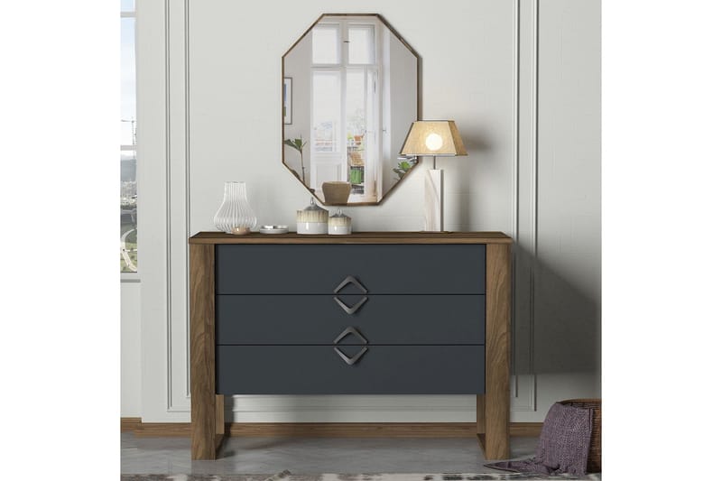 Tera Home Byrå + Spegel - Valnöt/Mörkgrå - Förvaring - Förvaringsmöbler - Byrå