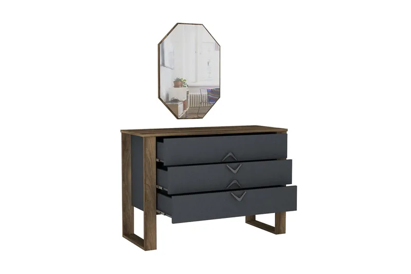 Tera Home Byrå + Spegel - Valnöt/Mörkgrå - Förvaring - Förvaringsmöbler - Byrå