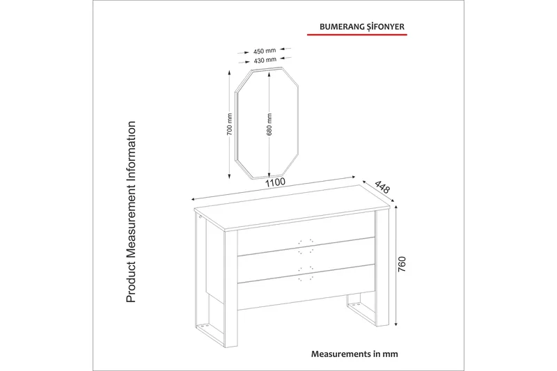 Tera Home Byrå + Spegel - Valnöt/Mörkgrå - Förvaring - Förvaringsmöbler - Byrå
