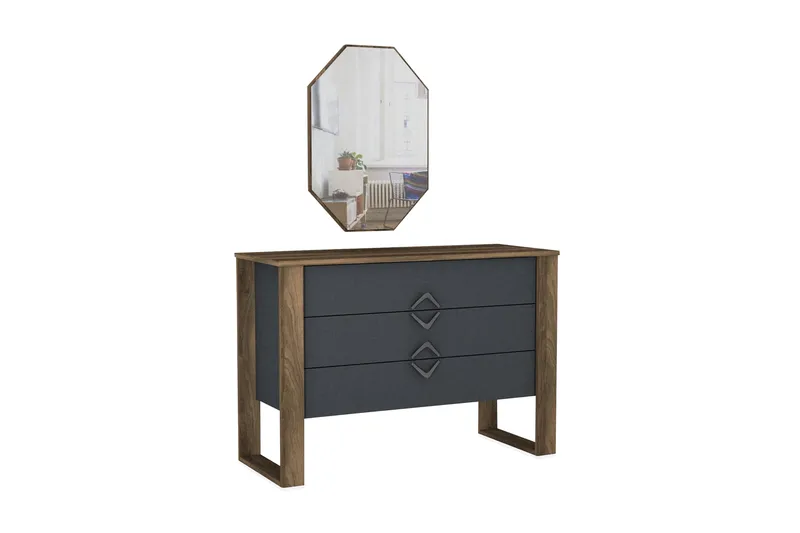 Tera Home Byrå + Spegel - Valnöt/Mörkgrå - Förvaring - Förvaringsmöbler - Byrå