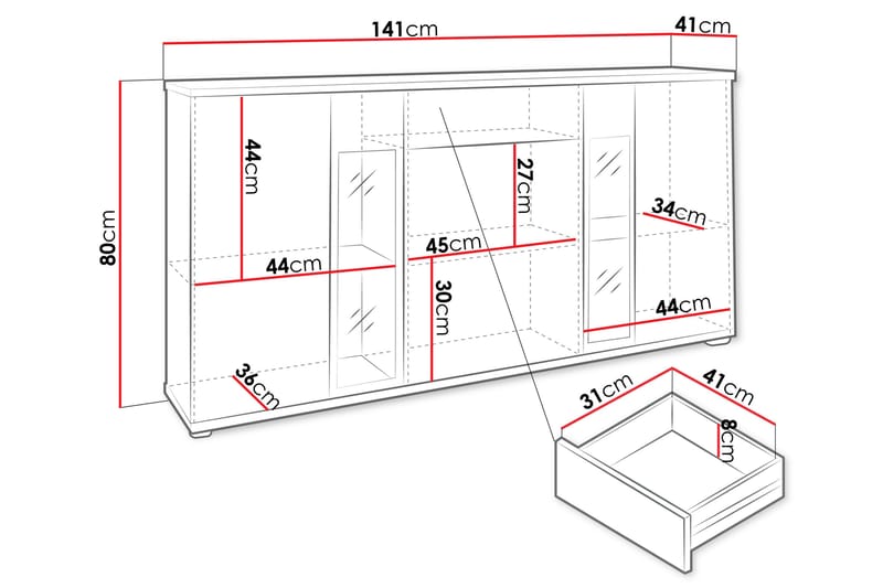TURL Komoda 140 cm Trä/natur/Vit - Ek/Vit - Förvaring - Förvaringsmöbler - Byrå
