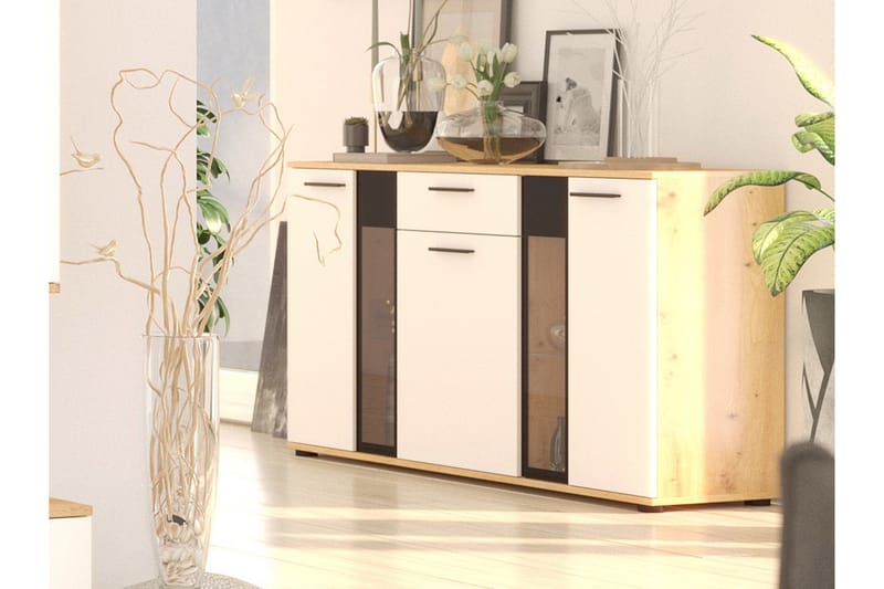 TURL Komoda 140 cm Trä/natur/Vit - Ek/Vit - Förvaring - Förvaringsmöbler - Byrå