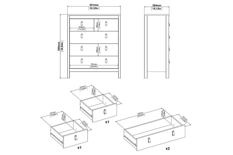 Vallvidera Byrå 5 Lådor 38x82 cm - Svart/Natur - Förvaring - Förvaringsmöbler - Byrå