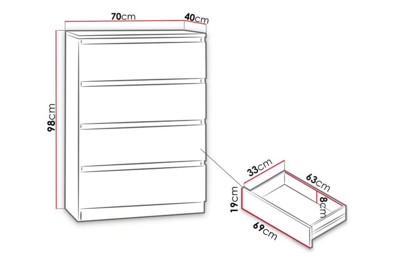 VICENZA Byrå 70x40x97 Vit - Vit - Förvaring - Förvaringsmöbler - Byrå