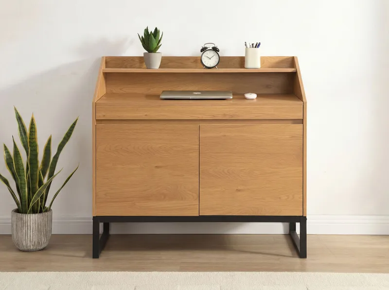 Walvik Sekretär 100 cm i MDF med metallben - ekdekor / svart - Förvaring - Förvaringsmöbler - Byrå - Sekretär