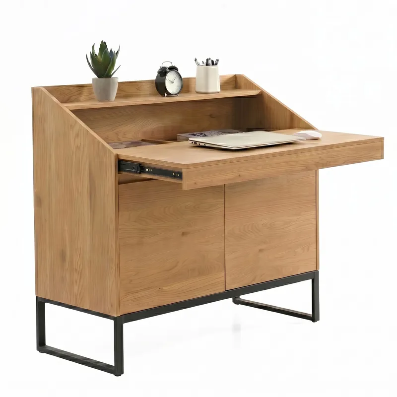 Walvik Sekretär 100 cm i MDF med metallben, ekdekor / svart