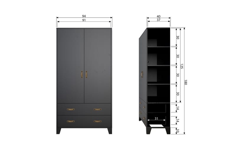 Wickam Förvaringsskåp 98x190 cm - Svart - Förvaring - Förvaringsmöbler - Byrå