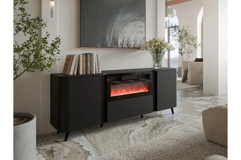 Clement Byrå 200 cm - Svart - Möbler - Vardagsrum - Kamin - Skorstensfri kamin - Elkamin