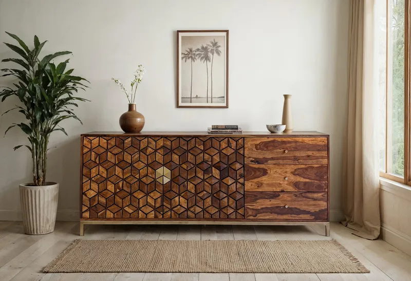 Coruna Sideboard 180 cm - varm mörkbrun och guld - Förvaring - Förvaringsmöbler - Skänkar & sideboards
