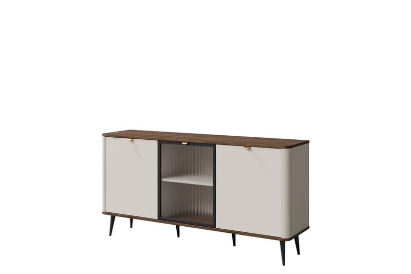 Cucina Skänk 160x40 cm i Laminatskiva med Glasdörr, Beige|Brun