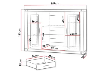 Dallas Skänk 157x43,5x111 cm LED-belysning - Ek/Led-Belysning - Förvaring - Förvaringsmöbler - Skänkar & sideboards