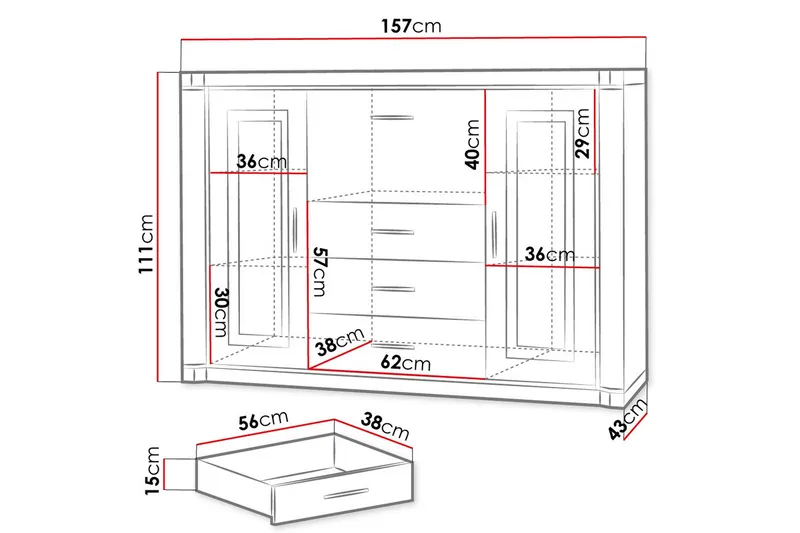 Dallas Skänk 157x43,5x111 cm LED-belysning - Ek/Led-Belysning - Förvaring - Förvaringsmöbler - Skänkar & sideboards