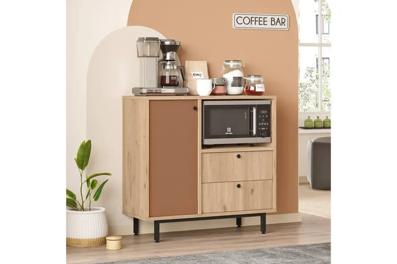 Donae Byrå 88 cm - Ek/Röd - Förvaring - Förvaringsmöbler - Byrå