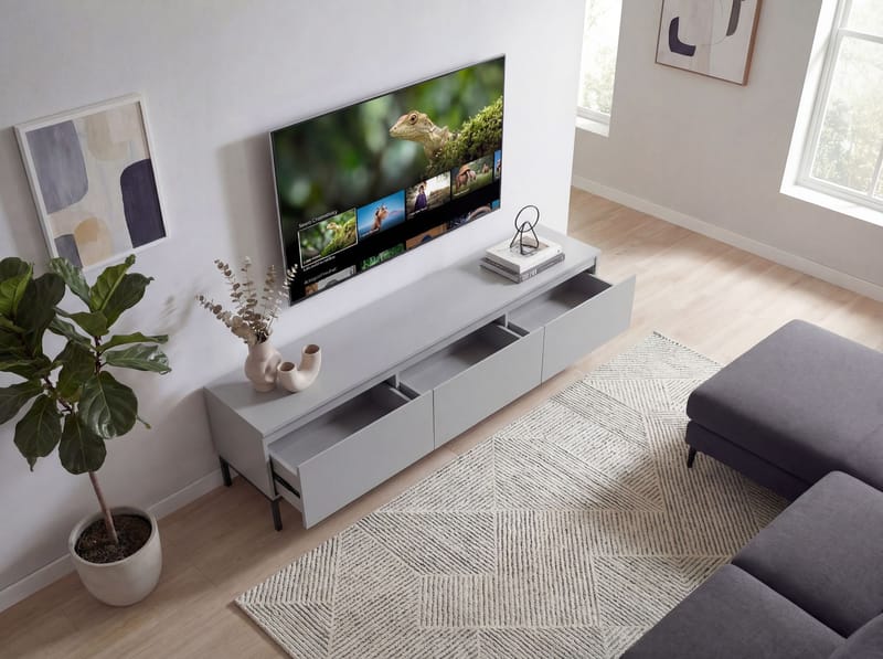 Dorvik TV-bänk 150 cm med 3 lådor - ljusgrått och svart - Förvaring - Förvaringsmöbler - Skänkar & sideboards