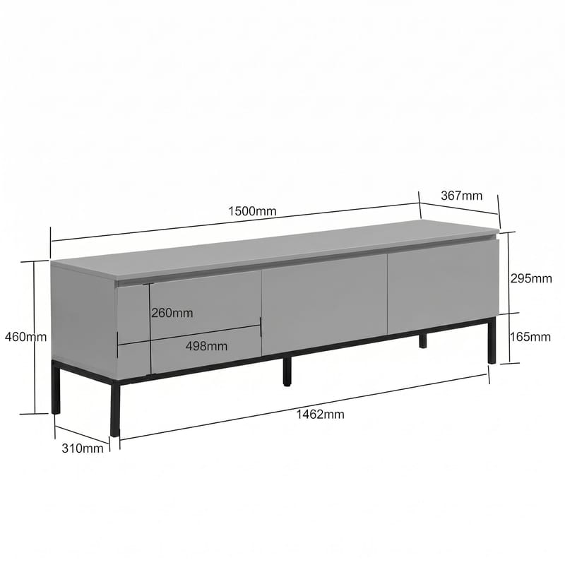 Dorvik TV-bänk 150 cm med 3 lådor - ljusgrått och svart - Förvaring - Förvaringsmöbler - Skänkar & sideboards