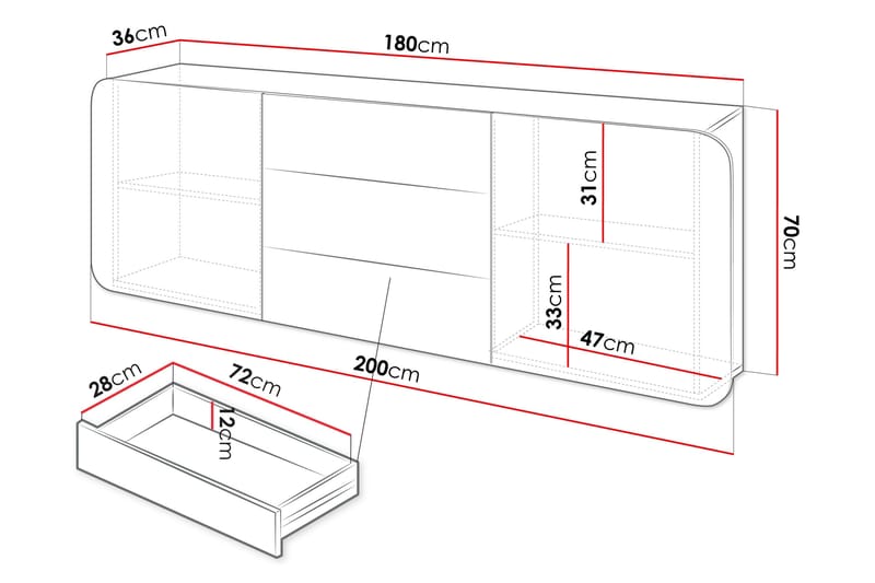 Duartina Skänk 200x36 cm - Beige - Förvaring - Förvaringsmöbler - Skänkar & sideboards