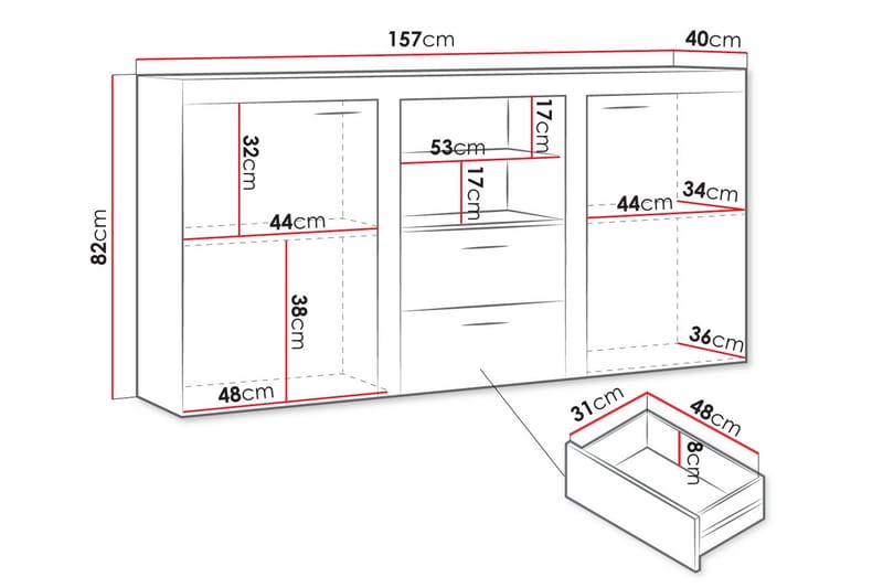 Eirwen Byrå 157 cm - Vit - Förvaring - Förvaringsmöbler - Byrå
