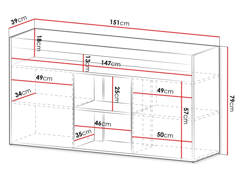 Fiorea Skänk 151 cm LED-belysning - Brun och grå - Förvaring - Förvaringsmöbler - Skänkar & sideboards