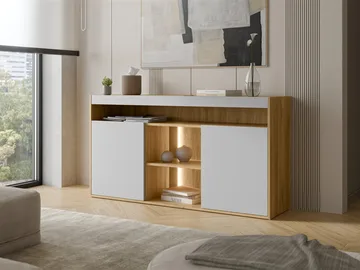 Fiorea Skänk 151 cm LED-belysning - Brun och grå - Förvaring - Förvaringsmöbler - Skänkar & sideboards