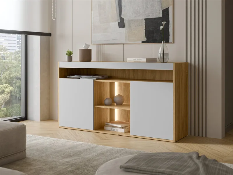 Fiorea Skänk 151 cm LED-belysning - Brun och grå - Förvaring - Förvaringsmöbler - Skänkar & sideboards